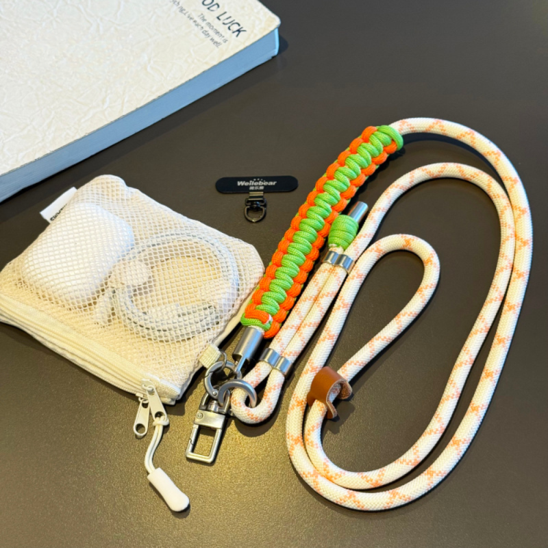 Collier Téléphone Cordon Long Tressé Bicolore Orange avec Mini Pochette — ECO · Smarty Paris 18e